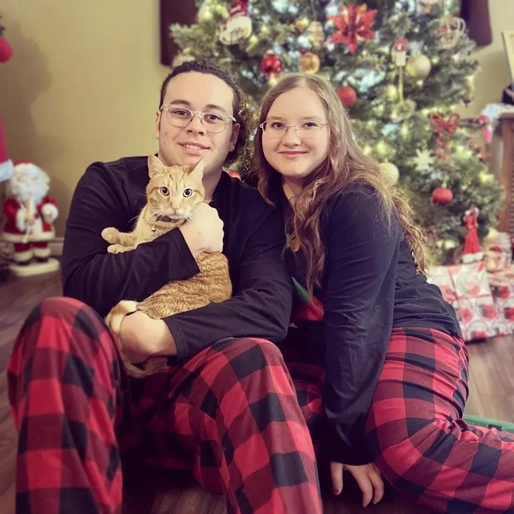 Connie, Carson, and Ozzy during Christmas