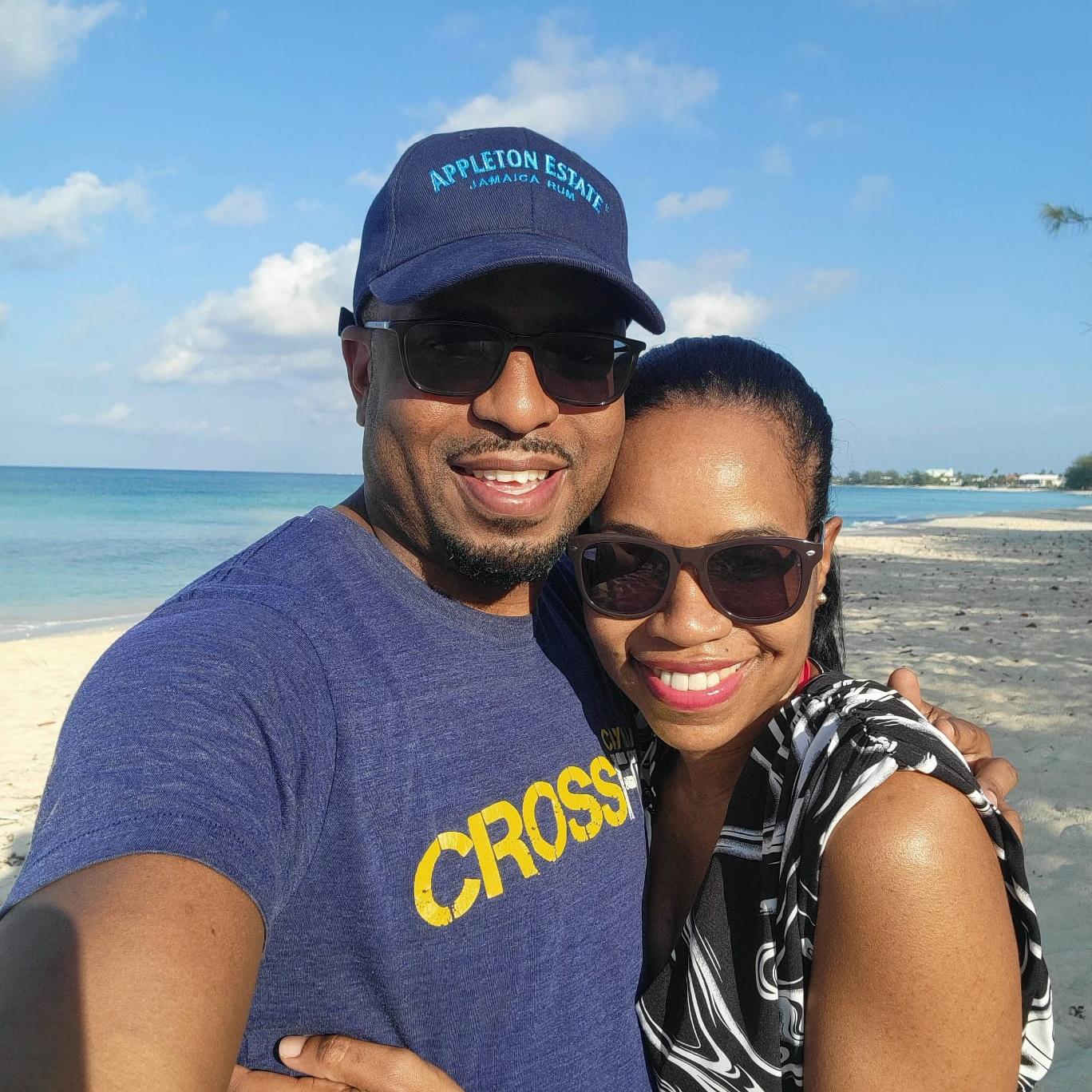 Naphtale and Alecia’s first photo together as a couple in March 2024 (Seven Mile Beach, Cayman)