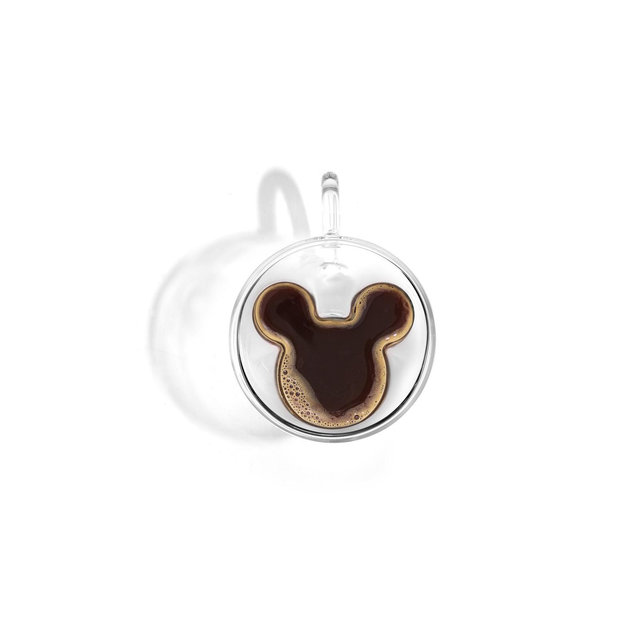 JoyJolt Disney Mickey Mouse 3D Espresso Cups - Set of 2 Double Wall Glass Coffee Cups - 5.4 oz