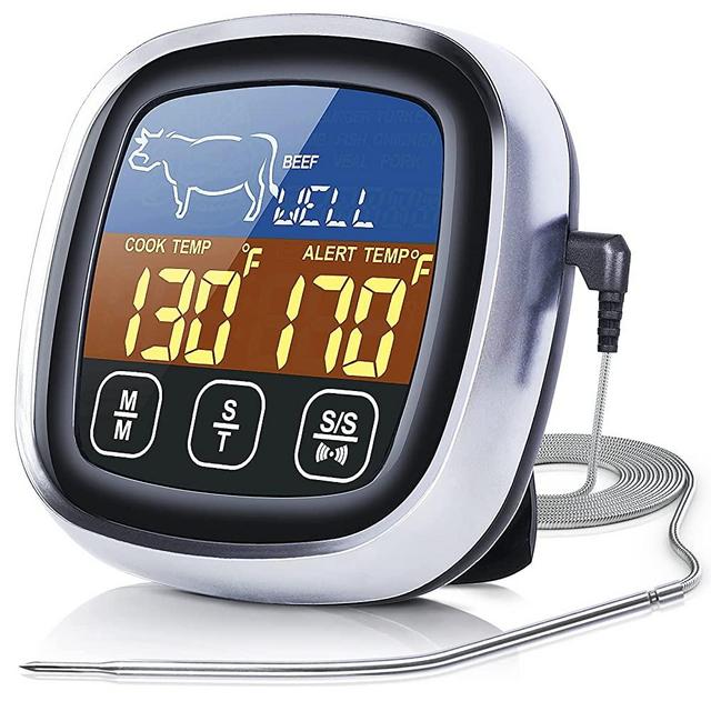 Digital Meat Thermometer for Cooking, 2021 Upgraded Touchscreen LCD Large Display Instant Read Food Thermometer with Backlight, Long Probe, Kitchen Timer, Cooking Thermometer for BBQ,Oven