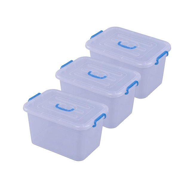 Vintiquewise Large Clear Storage Container with Lid and Handles, Set of 3