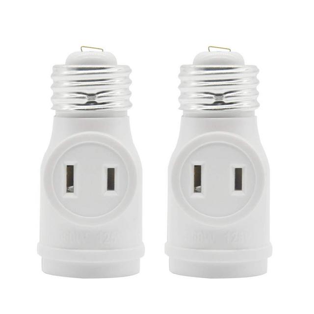 2 Outlet Light Socket Adapter, E26 Bulb Socket to Outlet Splitter,Converts Medium Screw Socket into a Socket with Two outlets,Polarized Outlet.UL Listed,White (2-Pack)