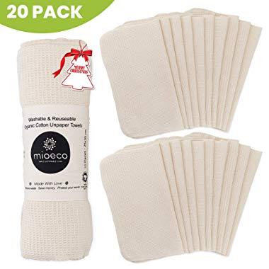 Reusable Unpaper Towels Washable - Bamboo Eco Friendly Paper Towels Organic Cotton - Thick, Strong, Paperless Kitchen Roll - Reusable Napkins - Zero Waste - 20 Pack