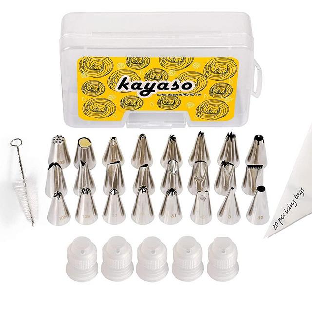 Kayaso Stainless Steel 24-Piece Decorating Icing Tip Set Includes 20 pcs Piping Bags And 5 Couplers