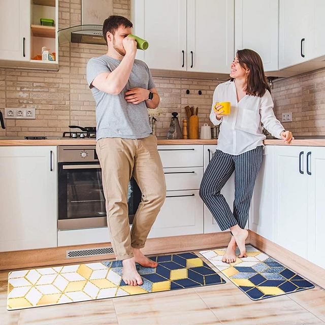 Delxo Anti Fatigue Kitchen Floor Mat -2 Piece Kitchen Mats Cushioned Anti Fatigue Waterproof Non-Slip Standing Mat Ergonomic Comfort Floor Mat Rug for Home,Office, 18"x47" +18"x30" (Ceramic Tile)