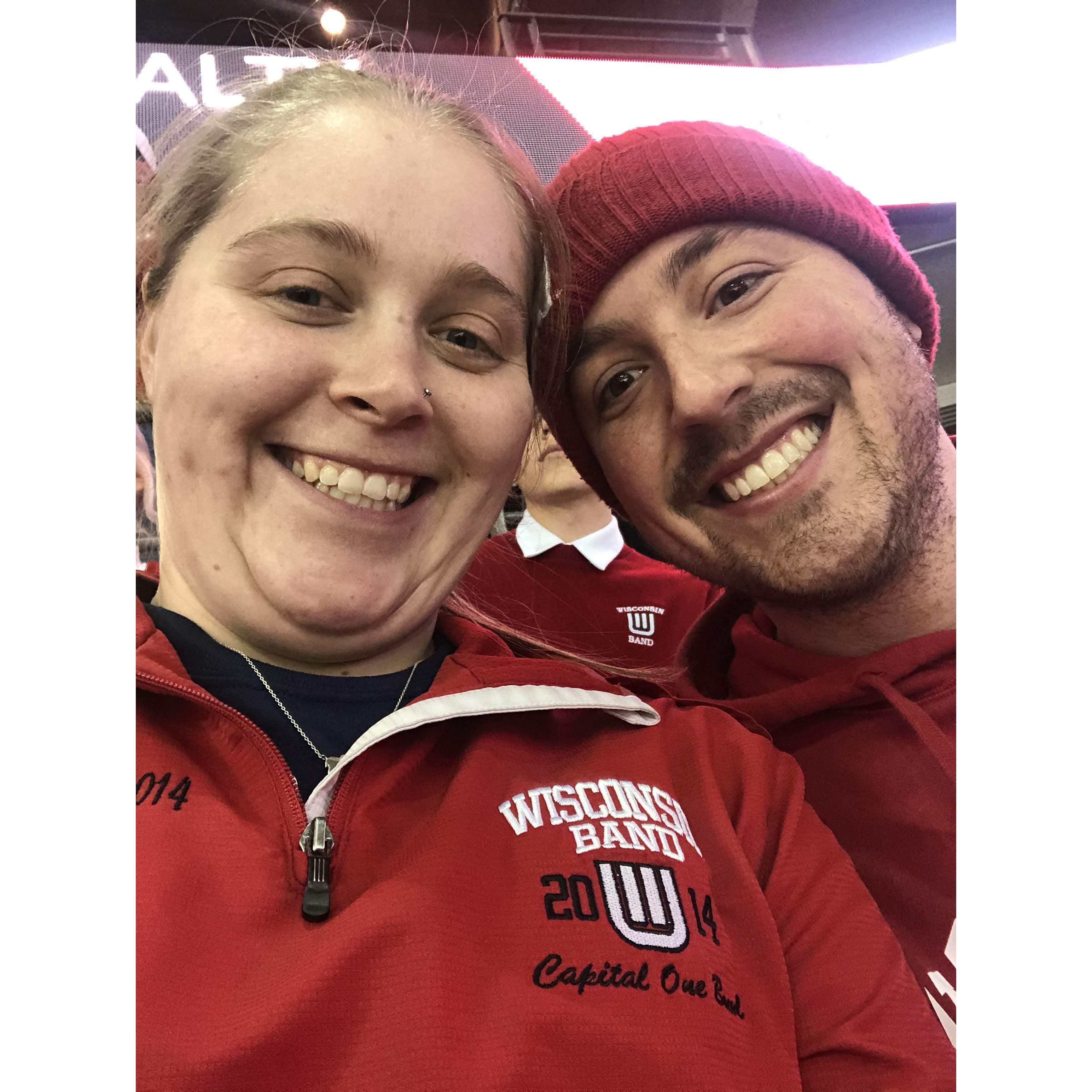 Richard at his first Wisconsin Hockey game playing with the band while the students were on break.