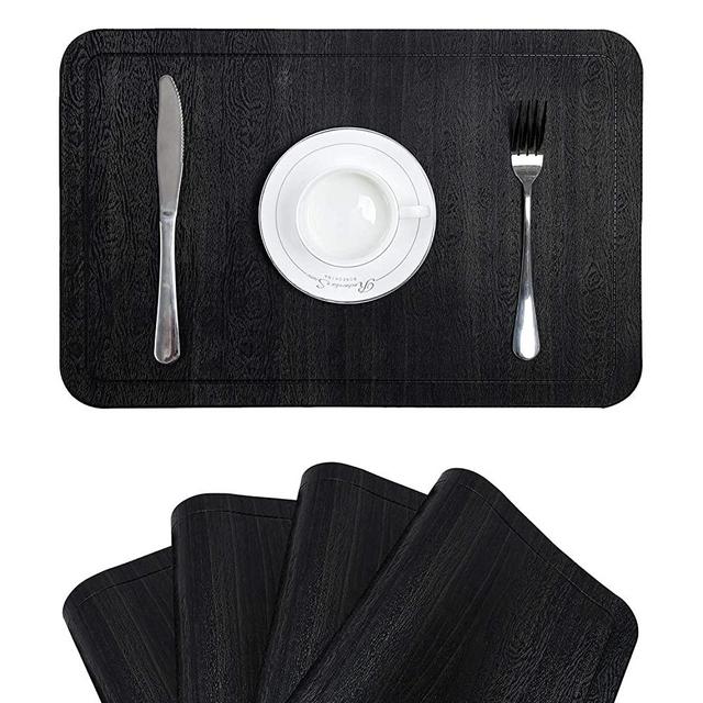 Topfinel Faux Leather Table Mats Set of 4, Placemats Waterproof Stain Resistant Place Mats for Kitchen Dining Table Easy to Clean 12 x 18 Inch, Black