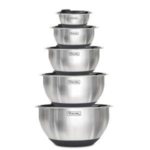 VIKING Mixing Bowls Set, 10 Piece Stainless Steel Kitchen Cookware, Non-Slip Silicone Base, Includes Tight Fit Lids, Dishwasher Safe, Black