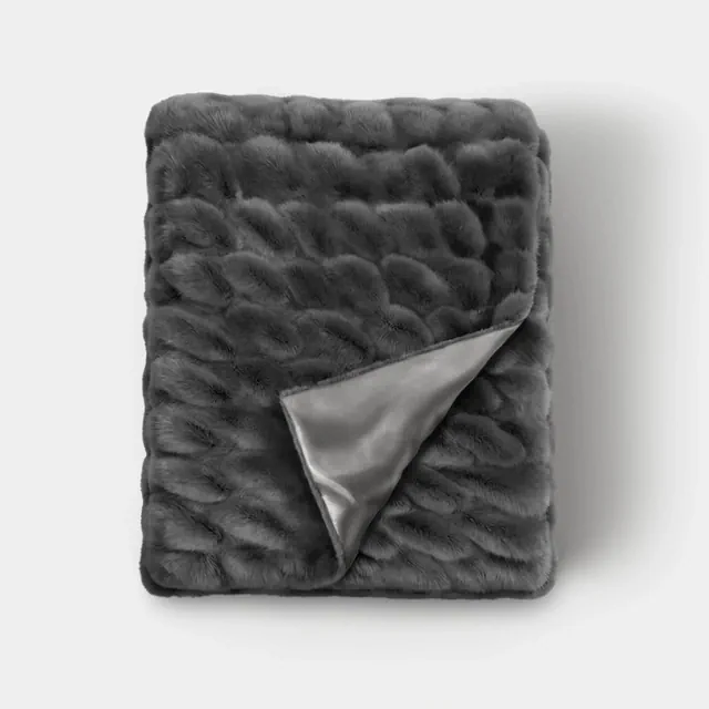 Ruched Faux Rabbit Fur Throw Blanket Gray - Threshold™