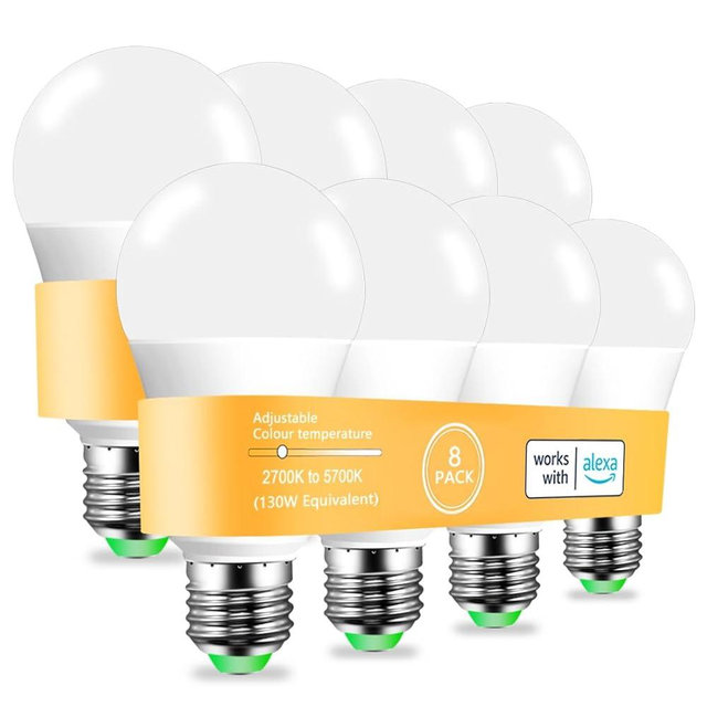 MELPO Alexa Light Bulb 130W Equivalent, Smart Light Bulbs Warm White to Daylight Tunable, A19 E26 Bluetooth LED Bulbs Controlled by BRmesh APP and Alexa only, Timing, Flicker-Free（8 Pack (8)