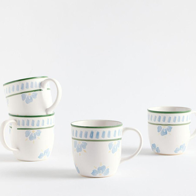 Chambray Tile Stoneware Mugs, Set of 4 - Chambray Multi
