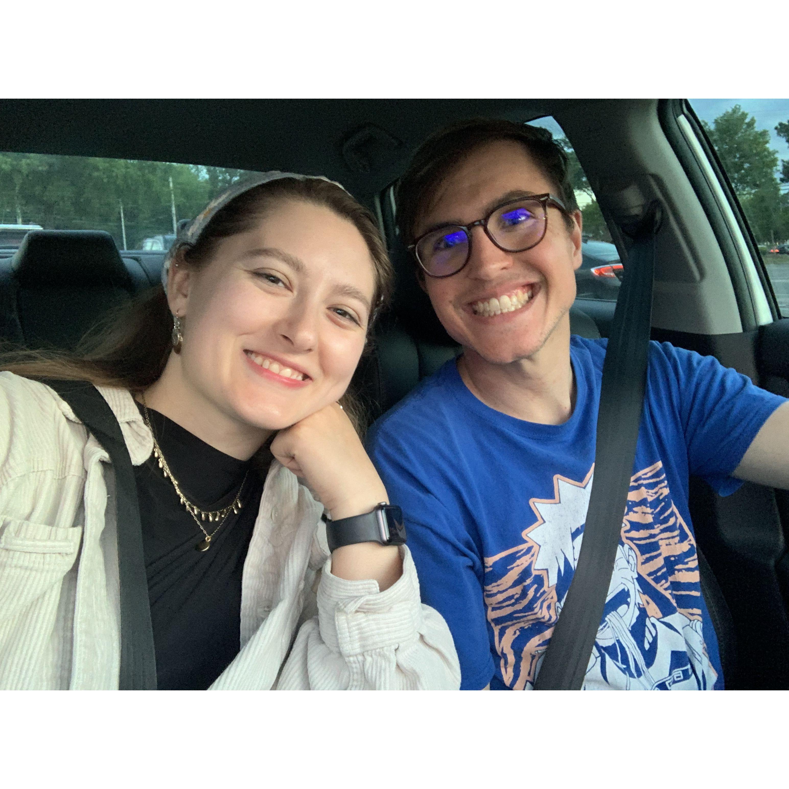 Our first date! This was taken in the Kroger parking lot before we went in and each bought a gallon of ice cream. 😂