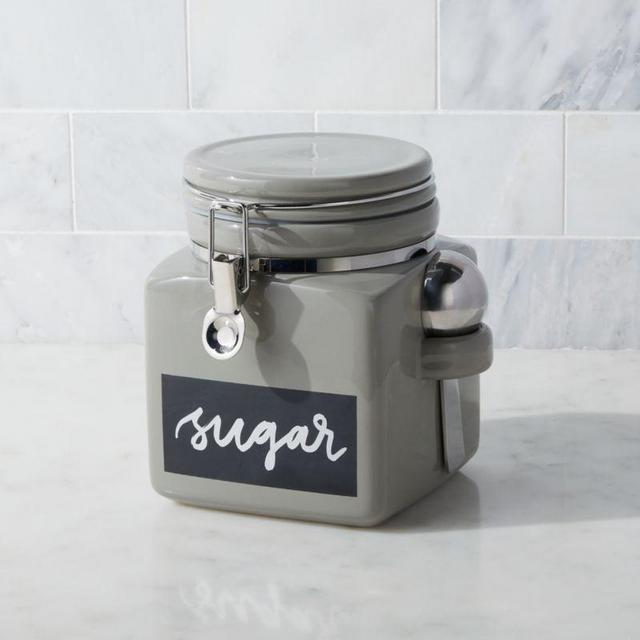 Small Grey Clamp Chalkboard Canister
