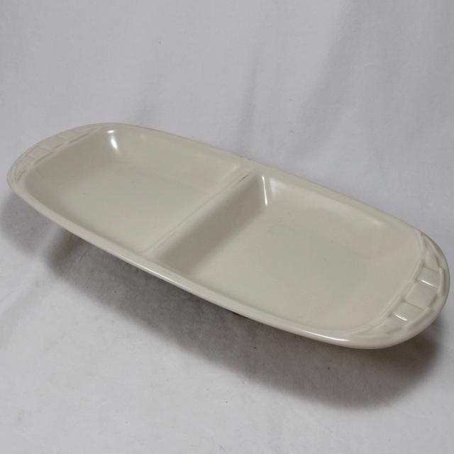 Longaberger Vitrified Pottery Divided Dish Plate Ivory New Made in Usa