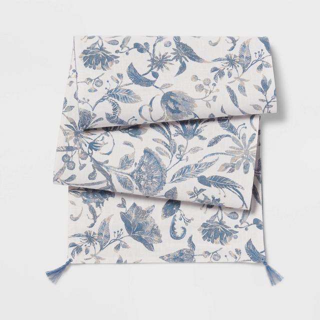 72" x 14" Cotton Floral Table Runner Blue - Threshold™