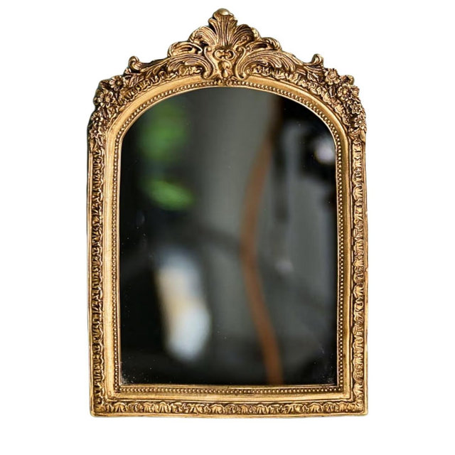 11” x 9.5” Small Gold Vintage Wall Mirror, Antique Gold Resin Baroque, Decorative Hanging & Tabletop