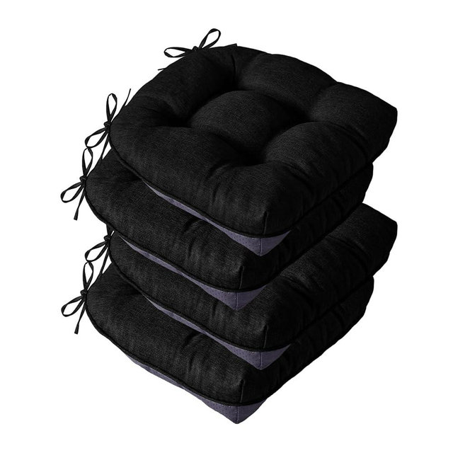 IASEAHK Chair Cushions for Dining Chairs, Seat Cushions for Kitchen Chairs, Indoor Seat Cushions with Ties, Tufted Foam Chair Pads, Non Slip Chair Cushions Set of 4, 15.5" x 15.5" x 4", Black