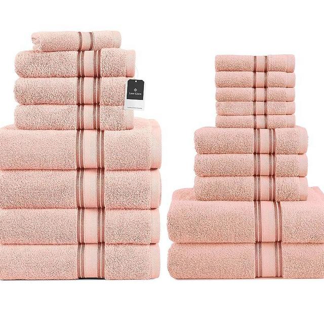 LANE LINEN Luxury Bath Towels Set - 100% Cotton Bathroom Towels, Quick Dry Shower Towels, Extra Aborbent Bath Towel, Super Soft, 6 Bath Towels, 6 Hand Towels, 6 Wash Cloths - Pearl Blush (18 Pack)