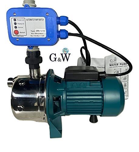 Shallow Well Jet and Booster Pump with Smart Controller Home Pressure 1 HP 110 V G&W Tankless No Need for Pressure Tank Max.Flow:13GPM Max.Height:137ft.