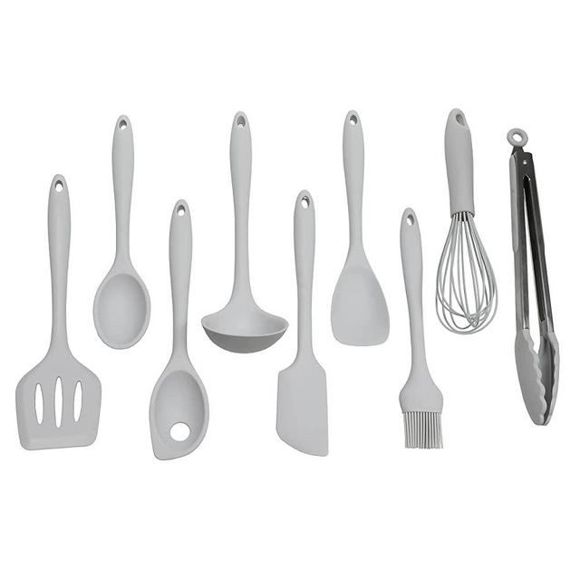 Chef Craft Premium Silicone Kitchen Tool and Utensil Set, 9 Piece, Grey