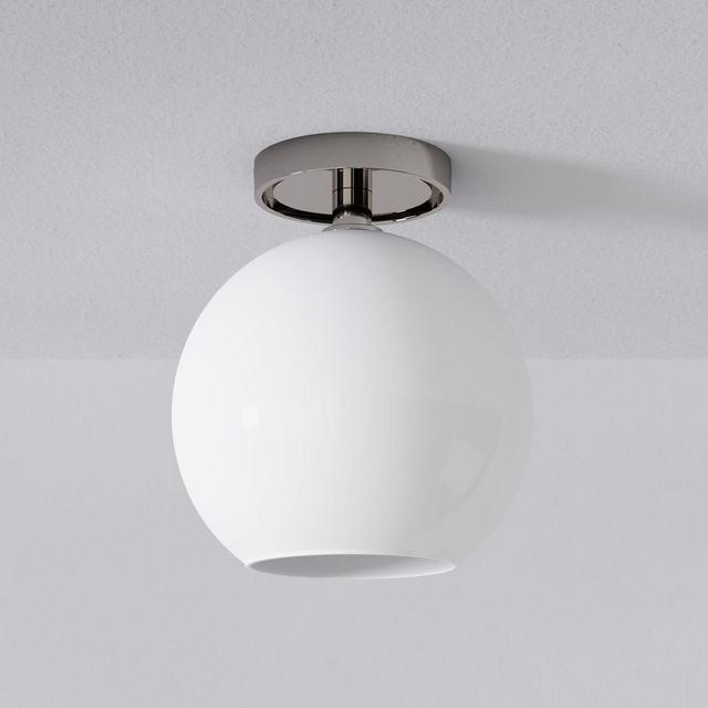 Sculptural Flat Bar Flushmount Polished Nickel Milk Glass Globe (10.5")
