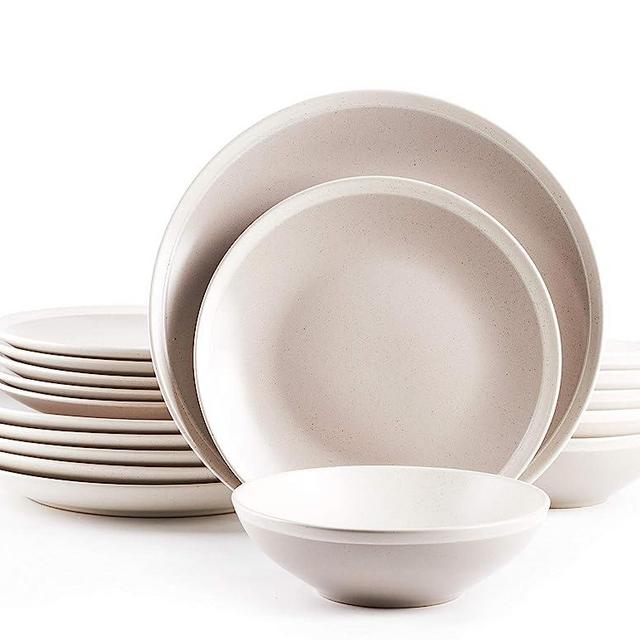 HomeVss Rock Ridge Speckled Stoneware Dinnerware Set (18pc Set, Sands and Ivory)