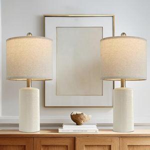 20.25'' Ceramic Table Lamps Set of 2 Small Farmhouse Bedside lamp Creamy White Modern Nightstand End Table Lamps for Living Room Bedroom Study Office