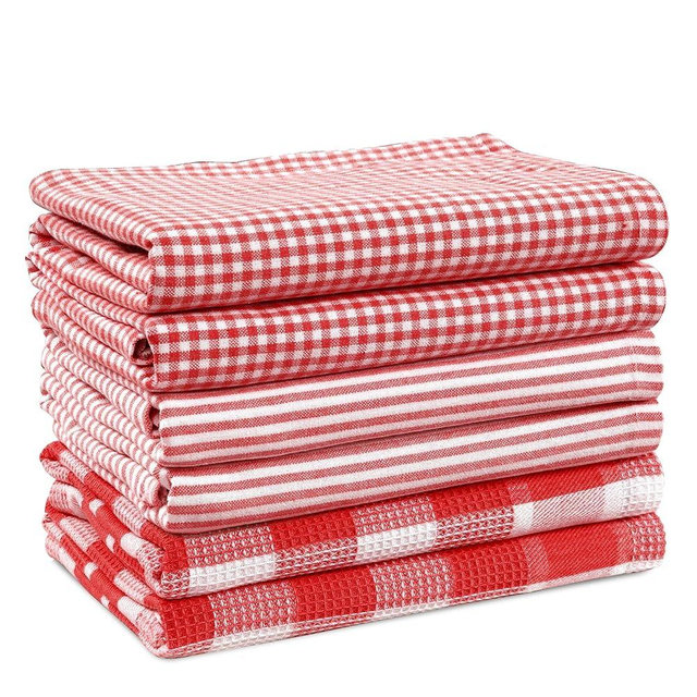 Casa Platino 6PC Kitchen Towels Set, 18"x28", Summer Kitchen Towels, Cleaning Towel, Cotton Absorbent Kitchen Towel - Red