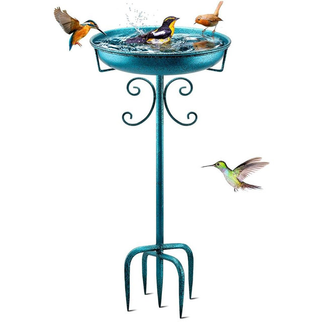 Daoeny 35In Metal Bird Bath for Outside, Vintage Freestanding Birdbaths & Birdfeeder, Bird Baths Feeder Bowl for Outdoors Garden Patio Yard Lawn Decor, Upgraded 5-Pronged Base (Blue)