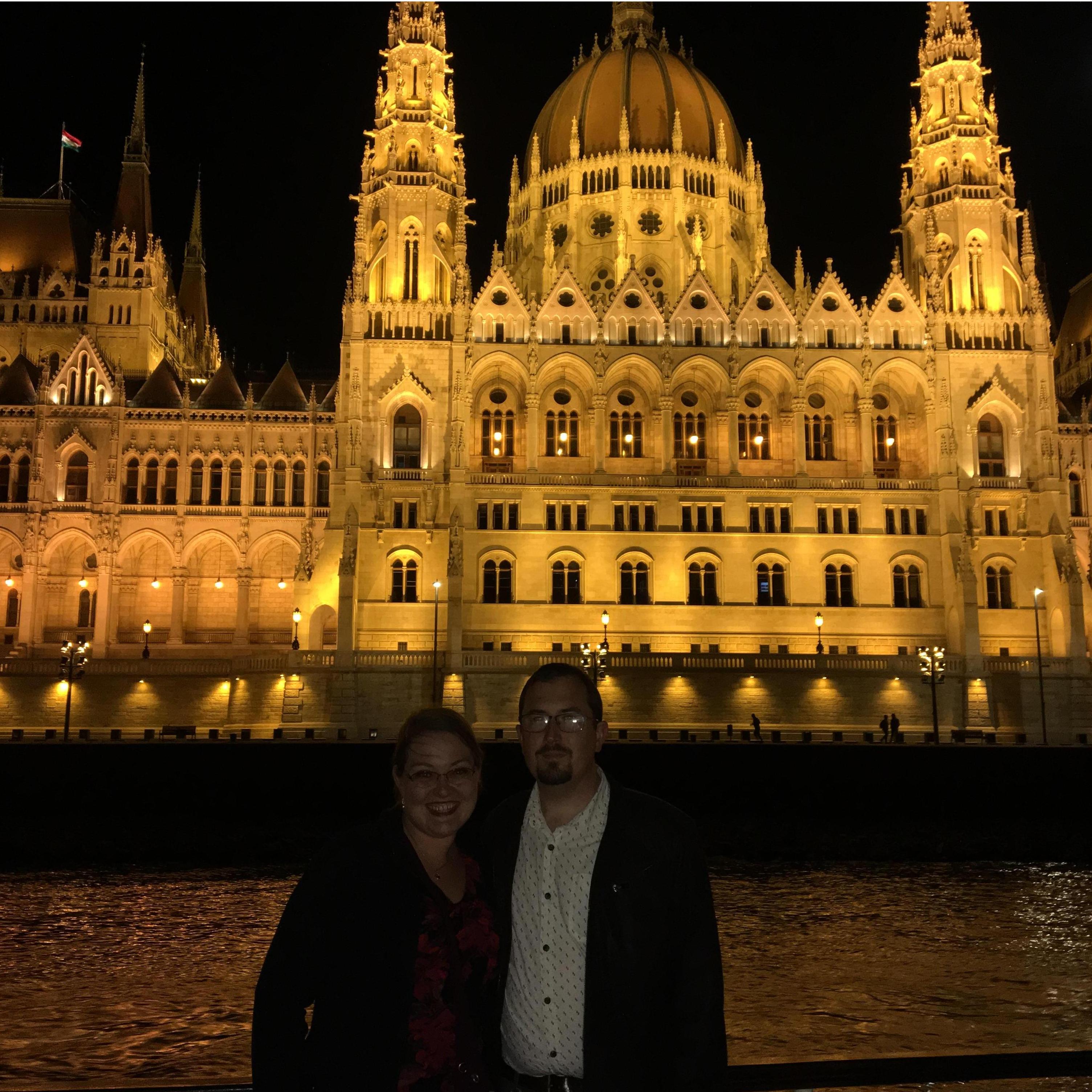 In front of the Hungarian Parliament building in Budapest on a river boat on the Danube the night Brandon proposed (and Sara said "Yes!").