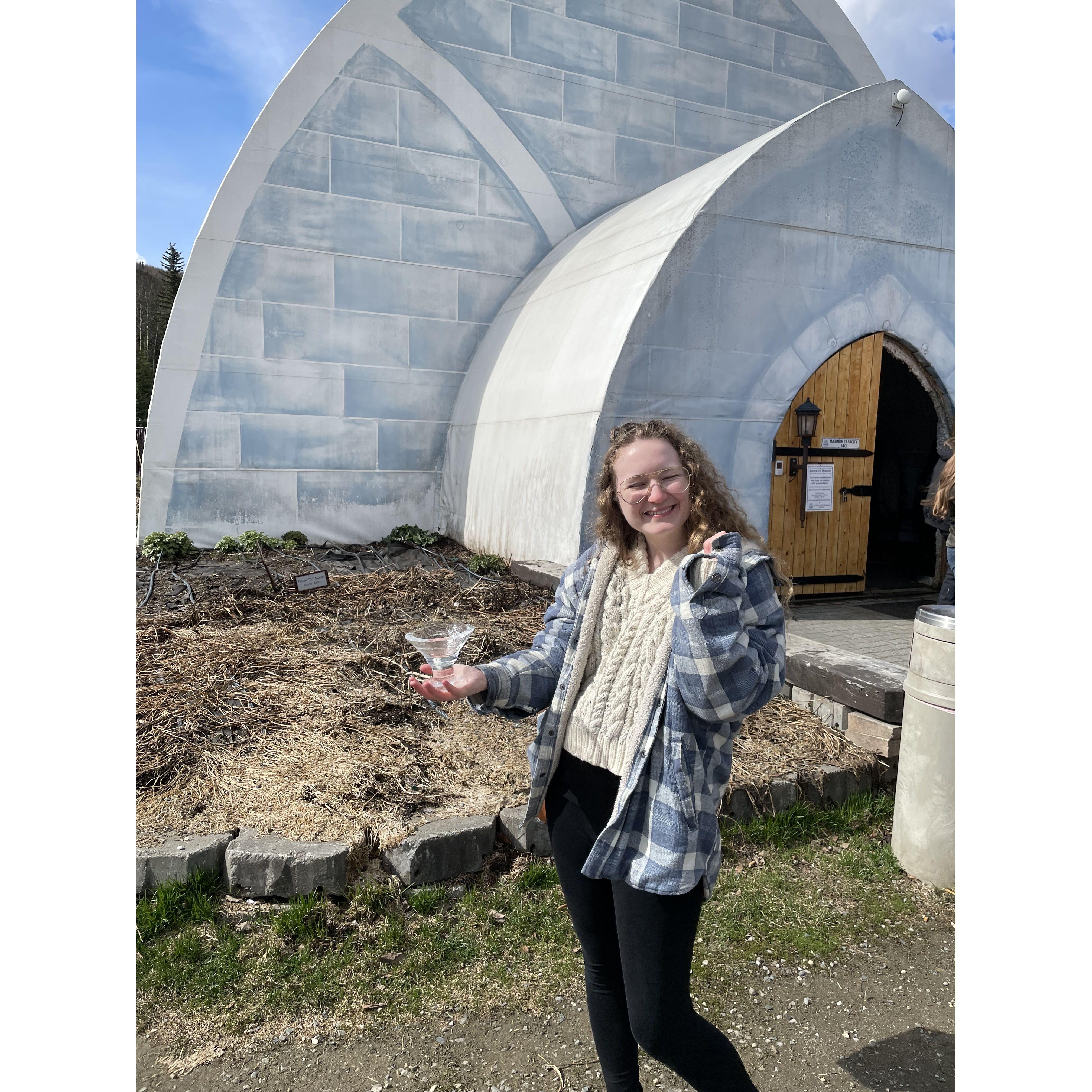 Exterior of the Aurora Ice Museum at Chena Hot Springs near Fairbanks (and a carved ice martini)