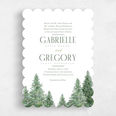 White Scalloped Wedding Invitation - Balsam Portrait