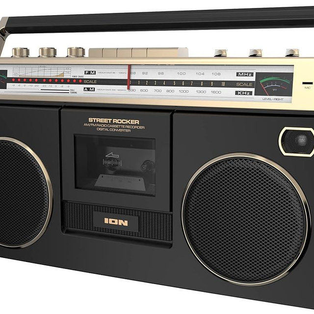 Ion Audio 1980S-Style Portable Bluetooth Boombox AM/FM Radio Cassette Player Recorder, VU Meters, USB Recording, Dual Full-Range High Bass Speakers (Gold Edition)