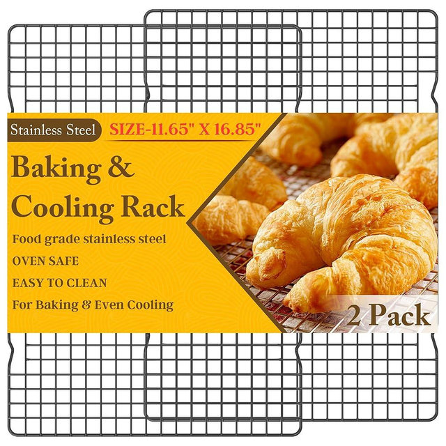 2PCS Cooling Racks for Cooking and Baking -11.65''x16.85''Heavy Duty Stainless Steel Wire Rack for Baking, Grilling, Roasting - Oven & Dishwasher Safe - Fits Half Sheet Pan（Black）