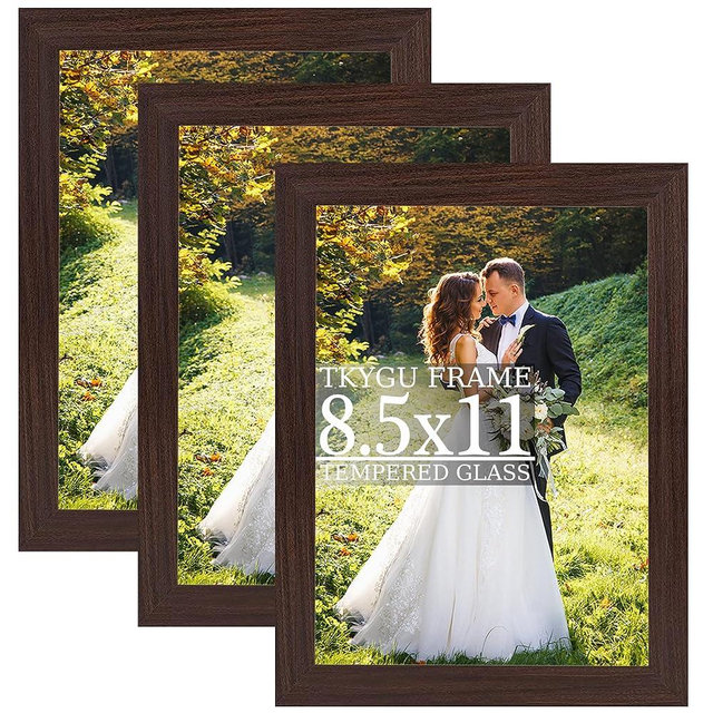 TKYGU 8.5x11 Picture Frame Certificate Document Brown Woodgrain Frame Set of 3, with Real Glass,Diploma Frames for Wall and Tabletop,Photo Frame-Gallery Family Memorial Pic Frame Best Gift
