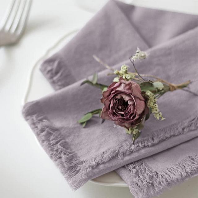 Ayuzawa Handmade Cloth Napkins 100% Cotton Napkins with Fringe，Delicate Handmade Cloth Napkins for Dinners, Parties, Weddings and More，18 x 18 Inch Set of 6 - Lavender
