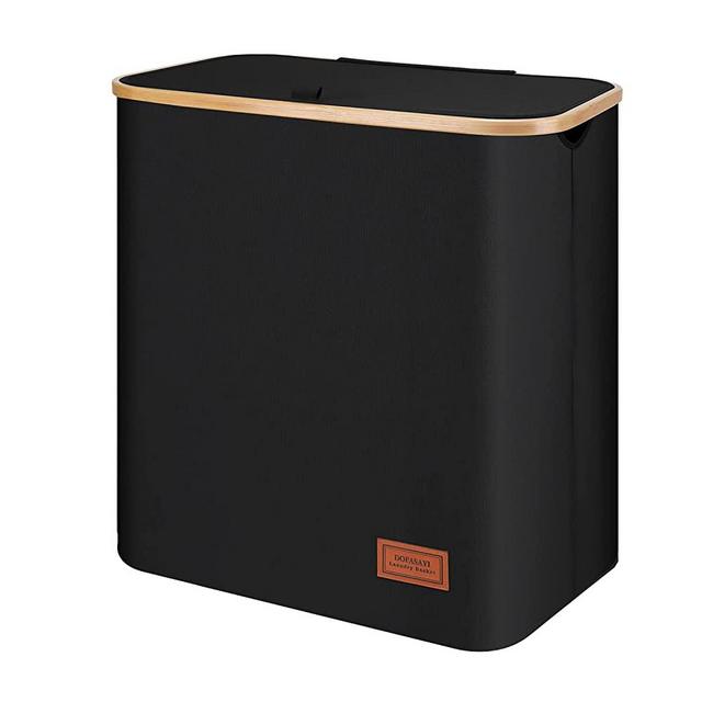 DOFASAYI Laundry Hamper with lid - 130L XXL- Large Laundry Basket with Bamboo Handles, Portable Clothes Hamper for Dorm Room, Bathroom, bedroom, Grey foldable Hamper for Toys, closet, Clothing, Black