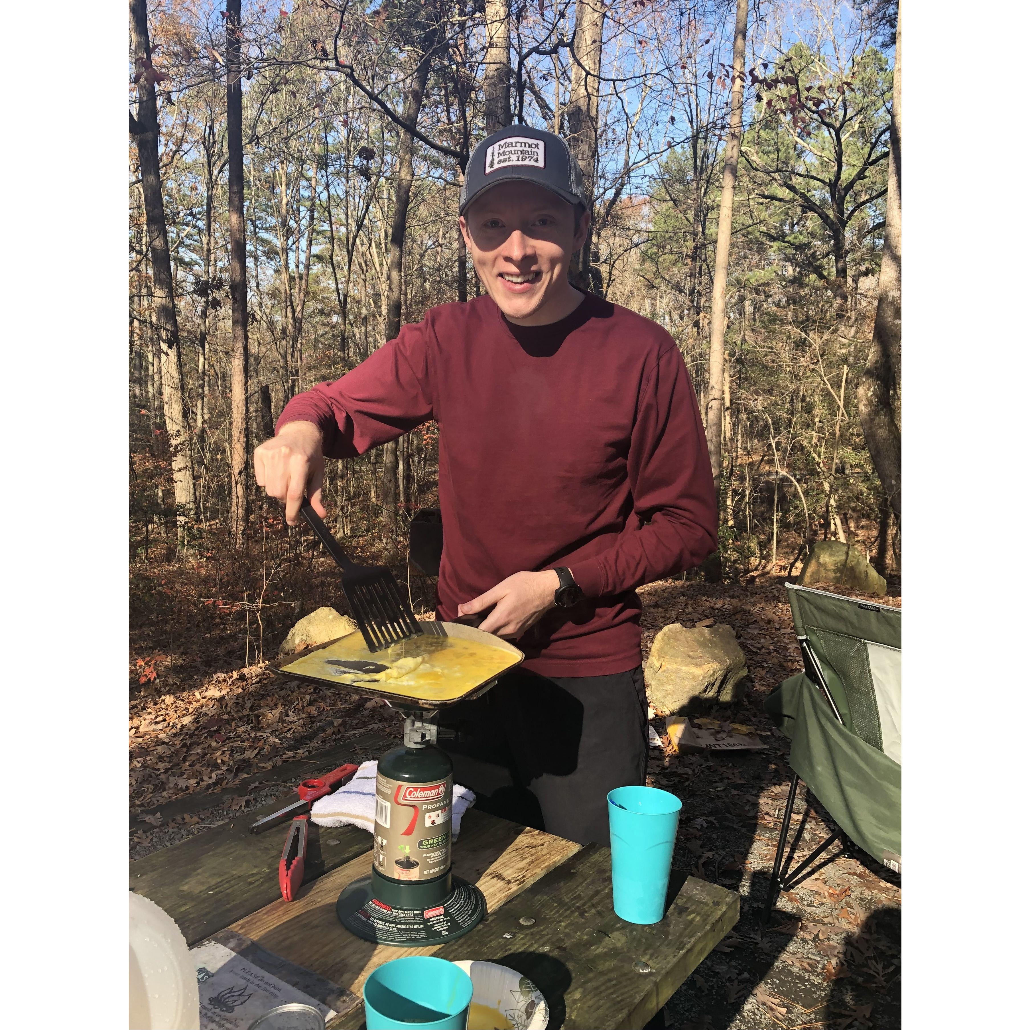 Our first camping trip in Uwharrie National Park and where Colleen learned that Adam can cook a mean breakfast...perfect bacon every time! -November 2020