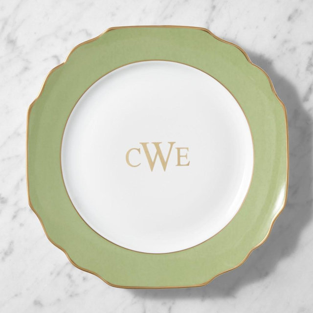 Pickard Georgian Dinner Plate, Green, Monogrammed