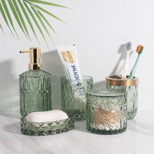 Green Glass Bathroom Accessories Set
