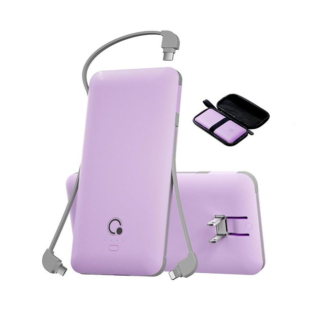 Q Portable Charger with Built-in Cables and AC Wall Plug, USB C External Battery Pack, 10000mAh Travel Essentials Power Bank Compatible with iPhone 16/15/14/13, Samsung Galaxy, Pixel,Tablet and More