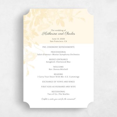 Yellow Ticket Wedding Program - Heaven