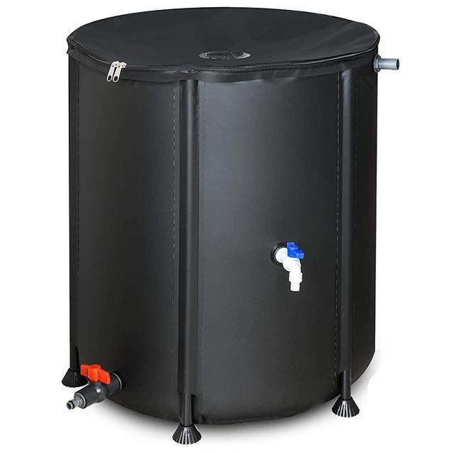 53 Gallon Portable Rain Barrel Water Tank - Collapsable Rainwater Collection System Storage Container - Water Collector Barrels Include Two Spigots and Overflow Kit - Comes with 25 Garden Labels