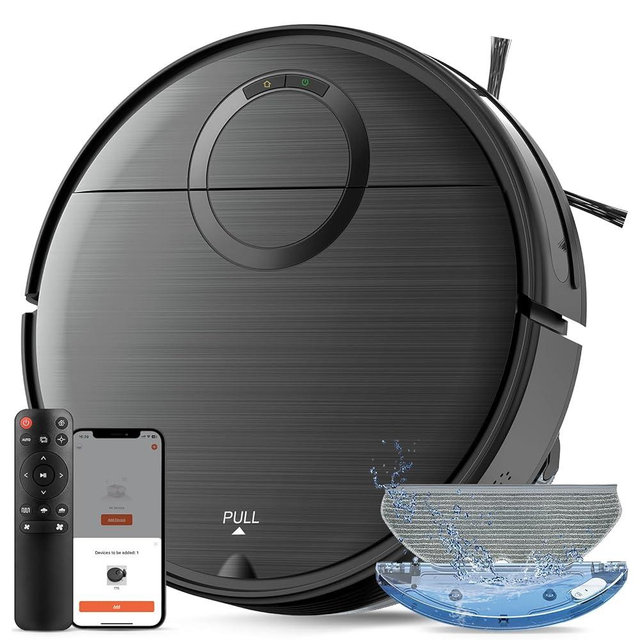 UMMUND Robot Vacuum and Mop Combo, 2 in 1 Mopping Robotic Vacuum Cleaner with Schedule, Wi-Fi/App/Remote, Strong Suction, Self-Charging, Slim, Ideal for Hard Floor, Pet Hair, Low-Pile Carpet