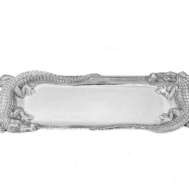 Arthur Court Designs Aluminum Alligator Figural Oblong Tray 19 inch x: 6 inch