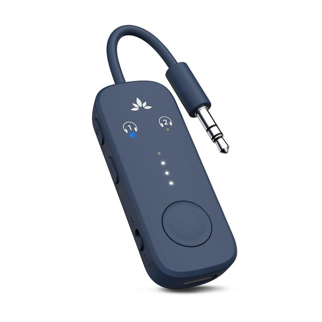 Avantree Relay - Airplane Bluetooth 5.3 Adapter with Qualcomm aptX Adaptive, Supports 2 AirPods or Headphones, 20Hr Playtime, 3.5mm AUX Wireless Audio Transmitter for Travel Flight, Airline, Gym, TV