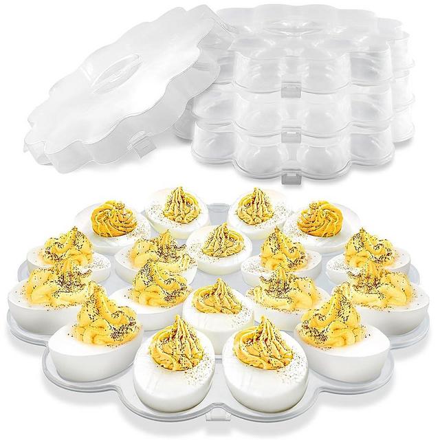 Shop Square Deviled Eggs Carrier with Lid - (3 Pack) 18 Slot Deviled Egg Tray with Lid for Party, Easter, Thanksgiving - Reusable Deviled Egg Platter with Secure Lid