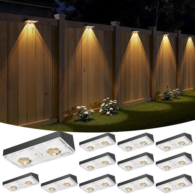 Bridika Solar Fence Lights Outdoor Waterproof, 12 Pack Solar Powered Deck Light with Bright Lens LED, Warm White, Cool White and RGB Color Glow, Solar Lights for Backyard, Wall, Patio & Garden Black