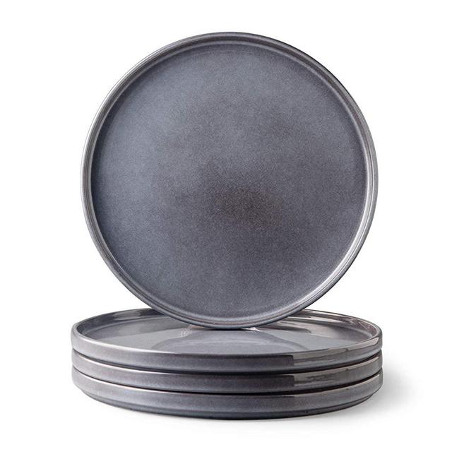 GBHOME Stoneware Dinnerware Set, 10.3'' Large Plate Set of 4, Dinner Plates for Kitchen, Reactive Glaze, Gray