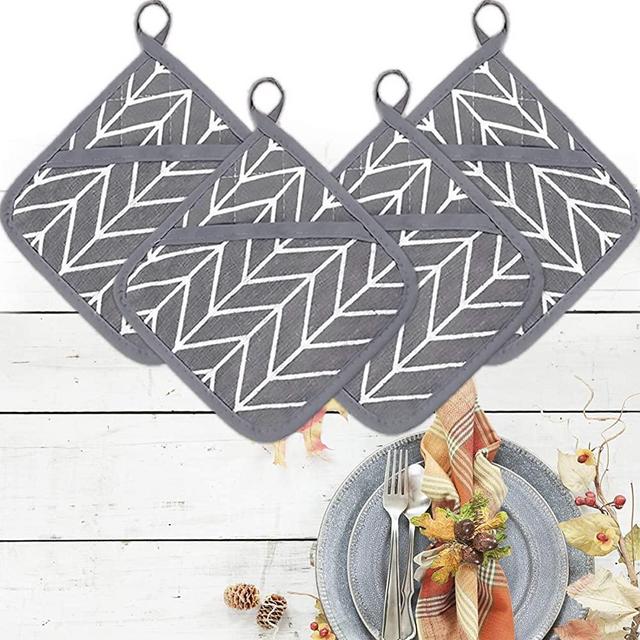 Cotton Pot Holders, Oven Mitts Set Machine Washable Heat Resistant Potholder, Square Pot Holder, Hot Pads, Trivet for Cooking and Baking (4 Pcs)